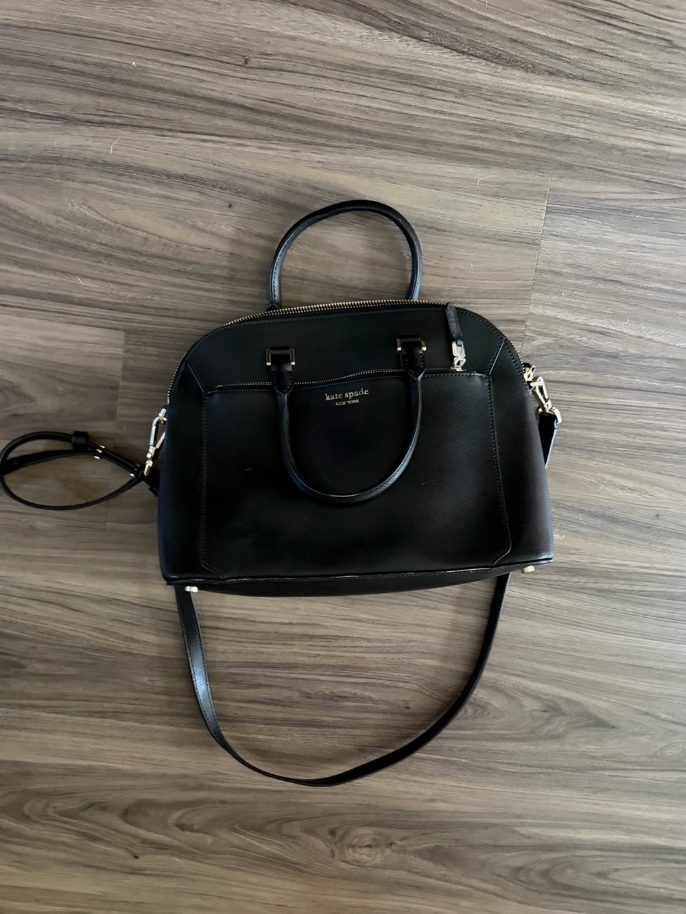 kate spade Black Leather Satchel with Removable Strap